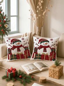2 Fundas de cojín decorativo con diseño bordado de muñeco de nieve navideño para decoración del hogar, sofá, sala de estar, dormitorio, cama, sillón (sin relleno)