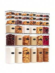 48pcs Airtight Food Storage Containers Set With Lids, Kitchen And Pantry Organization, Plastic Leak-Proof Canisters For Spaghetti Cereal Flour & Sugar - Labels & Marker - Dishwasher