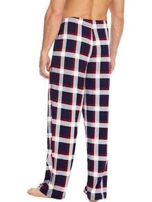Mens Pajama Pants - Viscose Made From Bamboo, Soft Sleep Pants Comfy Drawstring Lounge Bottom With Pockets Sweatpantshalloween - Navy & Red Plaid - View 3