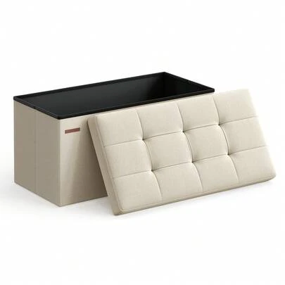 Storage Ottoman, Padded Foldable Bench, Chest With Lid, 80L Capacity, Holds Up To 300 Kg, For Bedroom, Hallway, Living Room, Dark Grey/Cream White/Retro Green/Ink Black/Pink/Dark Blue