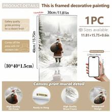 1 件，帆布墙画，带框墙面装饰，复古圣诞老人和圣诞树艺术品，非常适合客厅、卧室或入口处的节日墙面装饰，节日礼物创意，冬季装饰，圣诞节家居装饰，圣诞节