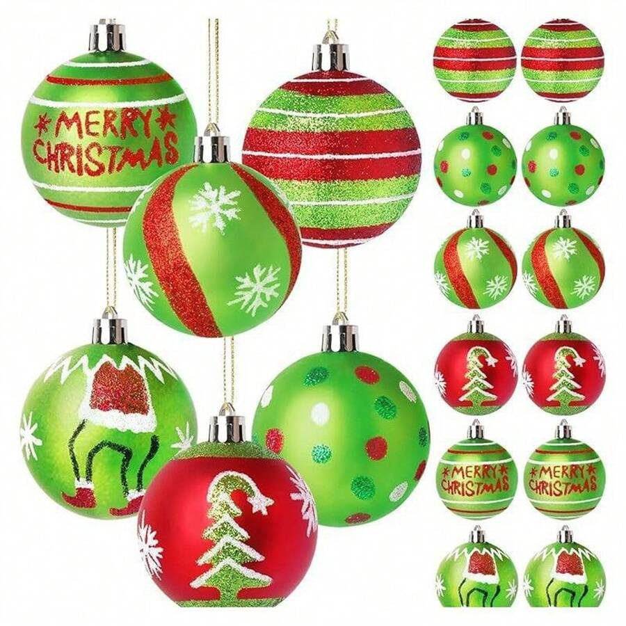 6CM/12PCS Christmas Ball Set Creative Painted Christmas Ball Party Christmas Tree Pendant - Green - View 1