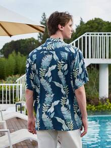 Men's Silk Hawaiian Floral Shirts Short Sleeve Button Down Casual Tropical Holiday Beach Shirtshalloween - 藍色 - 查看 9