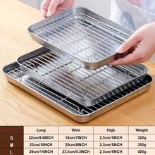 Stainless Steel Drip Tray, Rectangular Baking Tray, Roasting Tray, Frying Tray, Bread & Cake Plate Stainless Steel Square Drip Tray With Rack, Outdoor Picnic Camping Skewer Prep Tray Japanese-Style Stainless Steel Cooking Prep Plate, Food Storage Tray - Multicolor - View 6