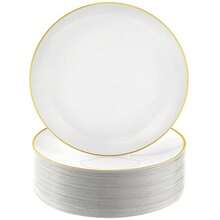 1 Set Of 20 White Gold Rimmed Round Cake/Dessert Plates, Including (7.5 Inch/10.25 Inch Serving Platters) And High-Quality Fruit Salad Plates, Reusable And Easy To Clean. Ideal For Weddings, Valentine's Day, Birthdays And Holiday Gatherings. - Multicolor - View 2