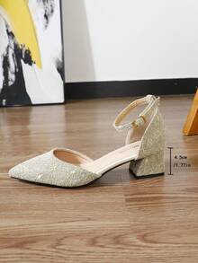 2025 Neuankömmling Herbst Damen Mode Spitze Beige High Heel Elegante geschlossene Zehenkappe Plateau Absatz Knöchelriemen Mittlerer Absatz Damen Schuhe Mary Jane Pumps - Beige - Übersicht 6