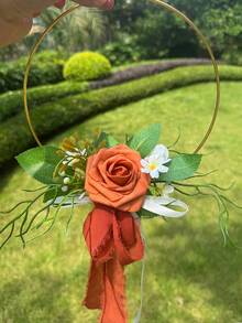 婚礼金色圆环花束，适合伴娘、新娘送礼会、仪式、周年纪念花环、中心装饰品、悬挂式墙饰、情人节配饰