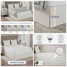 Luxury Hotel Tailored Bed Skirt, Box Pleats, 14 Inch Drop, Ivory - Twin + Ivory - View 1