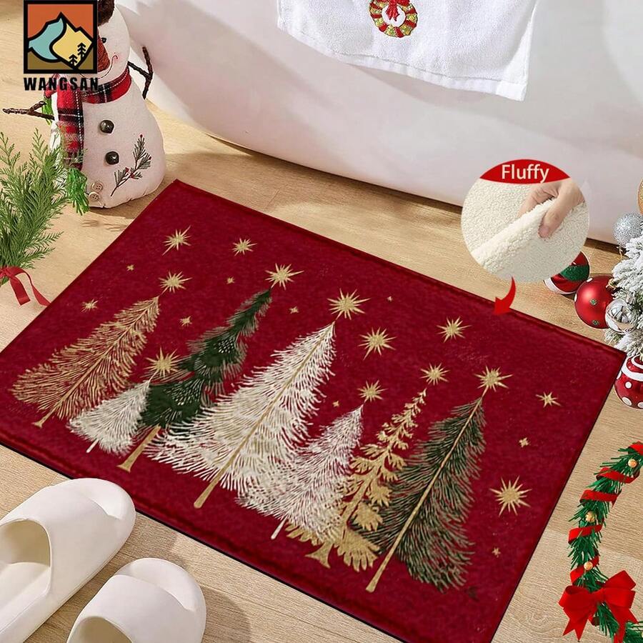 Capacho antiderrapante com padrão de árvore de Natal, capacho antiderrapante de superfibra, adequado para decoração de festas de fim de ano, cozinha, banheiro, sala de jantar, quarto, pode ser dado como presente de Natal