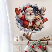 1 قطعة ملصق حائط لزينة عيد الميلاد - ديكور تأثير جدار مكسور بصورة سانتا كلوز والرنة، ملصق حائط لاصق ذاتي من البي في سي، تصميم مكسور، مناسب لغرفة المعيشة والنوم والمدخل، ديكور منزلي لعيد الميلاد، لوازم حفلات، زينة عيد الميلاد، ديكور شجرة عيد الميلاد، هدايا عيد الميلاد، ديكور ، ديكور زفاف، ديكور منزلي، ديكور الخريف، ديكور عيد الميلاد، ديكور عيد الهالوين، ديكور الحائط، زينة عيد الهالوين