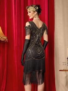 Váy Đại Gia Gatsby Cho Nữ, Váy Flapper, Váy Nữ Thập Niên 1920, Trang Phục Rực Rỡ Thập Niên 20 - Vàng - Xem 6