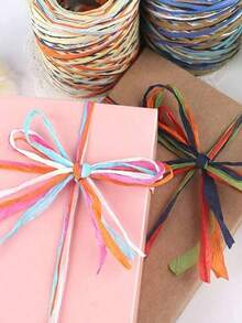 1 Roll Raffia Paper Ribbon, Colorful Gift Wrapping Ribbon, Suitable For Birthday Party, Christmas Celebration, DIY Crafts, Gift Packaging, Holiday Gifts, Floral Arrangement, Macrame - Multicolor - View 3