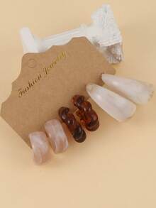 3对/9对 经典优雅暖色调几何C形亚克力耳环，表面纹理不对称，适合日常佩戴和送礼，日常耳环 | 波西米亚风 | 耳环 - 彩色 - 查看 3