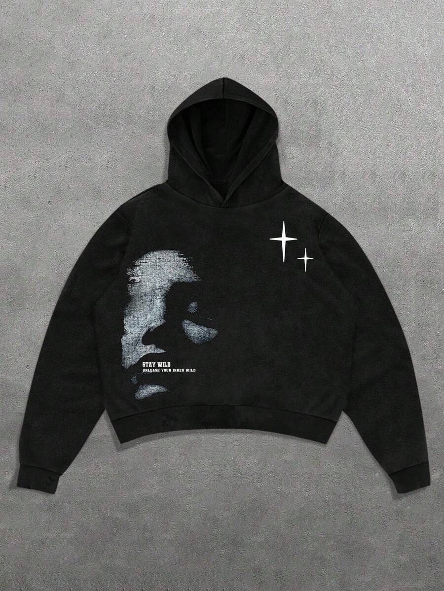 Teen Boys Fashion Hoodies Printed Hooded Sweatshirts Kids Clothing - 黑色 - 查看 1