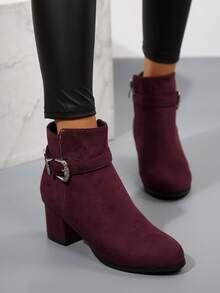Damen dicke und runde Zehenkappe Seitlicher Reißverschluss einfarbig kurzer Schaft mit zusätzlicher Fütterung und verbreiterte Damen Oversized Winter Stiefel - Bordeaux - Übersicht 2