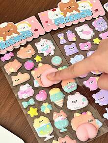 3D Soft & Fluffy Rabbit & Bear Party Stickers, Suitable For Scrapbooking, DIY Diary, Stationery Decoration, School & Office Supplies - Multicolor - View 11