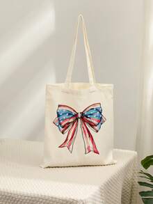 1 Pc 4th Of July Coquette American Girly Pattern Tote Bag Shoulder Bag For Travel Daily Commute Women's Shopping Bag, Best Gift For Her,  Folding Shoulder Bag Summer Beach Holiday Bag, Travel Gift For Man Woman