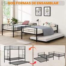 FABATO Litera Base Cama Individual - Base de Cama Individual de Metal 3 en 1 - Convierte en 2 Camas Individuales para Recamaraás Cama Canguro Individual con Ruedas (Gris) - gris - Ver 8