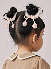 2pcs/Set Girls Autumn/Winter Plush Cream White Cherry Knitted Headband Hair Accessories, Cute Princess Style, Suitable For Daily Use - Multicolor - View 3