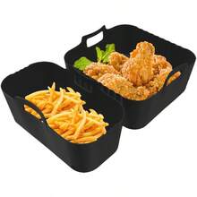Air Fryer Liners Silicone Basket 2 Pieces NonStick Reusable Steamer Tray with Heat Resistant Design for Cooking Baking Meat Vegetables Snacks Kitchen Restaurant Picnic Outdoor Use - Negro - Ver 8