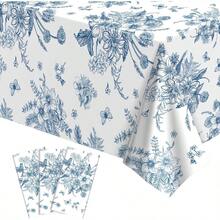 3 Pack Blue Floral Plastic Tablecloths 54 X 108Inch Tea Party Tablecloth Disposable Vintage Table Cloths Blue And White Porcelain Tables Decor For Birthday Garden Wedding Tea Party Supplies - Hoa xanh - Xem 1
