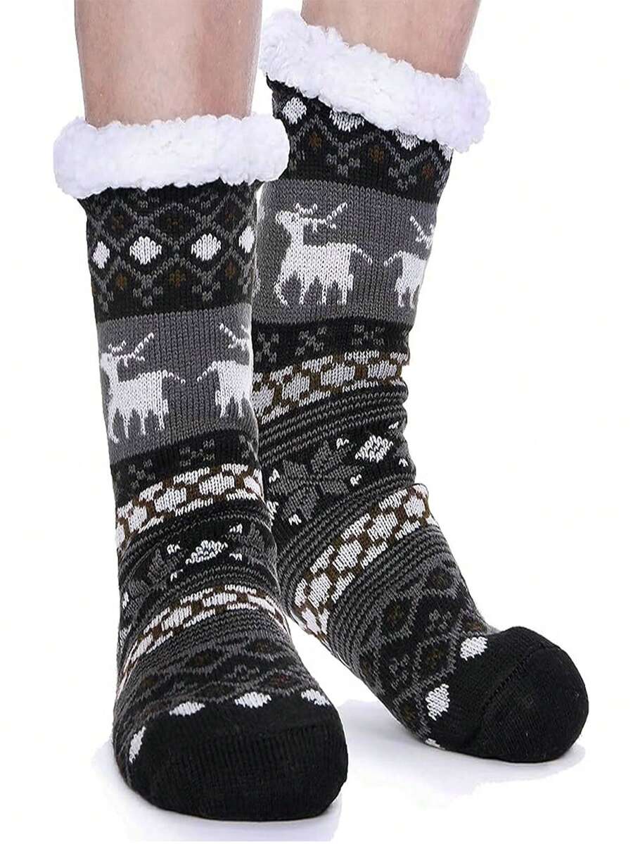 Men's Thermal Socks, Reindeer Design, Extra Thick Warm Socks, Christmas Socks, Super Warm Thermal Socks, Comfortable Warm Socks For Winter, Warm Thick Socks, Christmas Gift, Best Gift For Men