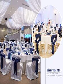 2pcs/10pcs Navy Blue Satin Chair Sash Knot Silk Wedding Chair Ribbon Bow Belt Party Wedding Chair Sash Tie For Birthday, Event, Hotel, Restaurant, Ceremony, Banquet Decoration