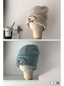 قبعة محبوكة على شكل كلب السجق للنساء، قبعة جميلة مع حماية الأذن، قبعة شتوية دافئة مطرزة بكلب التزلج، قبعة محبوكة متعددة الاستخدامات للخريف/الشتاء