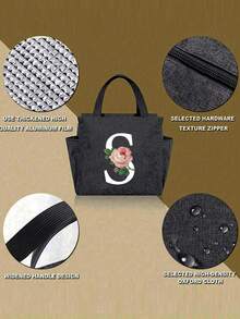 Hộp cơm trưa cách nhiệt hai ngăn màu đen, in họa tiết hoa hồng khô chữ cái A-Z, túi giữ nhiệt dung tích lớn cho học sinh, túi du lịch dã ngoại đa năng, hộp đựng cơm trưa văn phòng trường học, hộp đựng cơm trưa công sở, hộp cơm trưa cắm trại trường học unisex, vật dụng thiết yếu hàng ngày, quà tặng ngày lễ hoàn hảo, quà tặng ngày Nhà giáo, túi cơm trưa giữ nhiệt chống thấm nước dành cho nữ khi đi du lịch. - màu đen - Xem 9