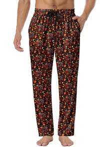 Mens Pajama Pants, Soft Lounge Sleep Pants With Pockets Lightweight Long Pajama Bottoms For Menhalloween - 土耳其黑 - 查看 1