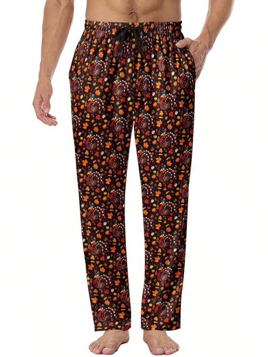 Mens Pajama Pants, Soft Lounge Sleep Pants With Pockets Lightweight Long Pajama Bottoms For Menhalloween - 土耳其黑 - 查看 1