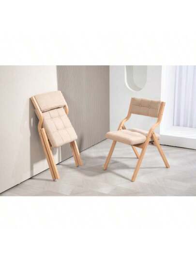 HOMEFUN Folding Chairs Cushion, Wooden Padded Pack, Portable Assembled Dining Stoel Guests Kitchen Office Wedding Kaki view 4