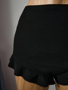 Bellisia Summer Beach Textured Bikini Set Ruffle Trim Tank Top & Shorts 2 Pieces Bathing Suit