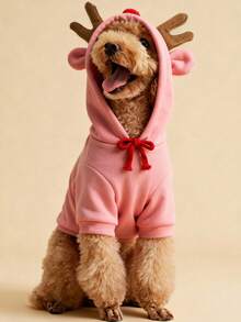 1 件宠物驯鹿变形狗/猫运动衫，羊毛连帽宠物服装，适合小型/中型犬，秋冬，圣诞节，圣诞装饰 - 彩色 - 查看 3