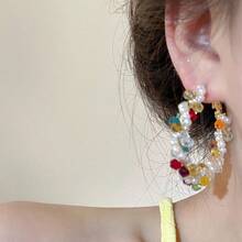 1 Pair Exquisite Crystal Inlaid Pearl Earrings With Premium Wrapped Setting Western Style Luxury Design Sparkling Colorful Gems Hypoallergenic Materials Comfortable For Daily Wear Perfect For Romantic Dinners Party Events Formal Engagements And Special Gatherings Ideal Gift For Valentine's Day Anniversaries And Celebrations