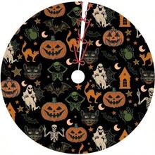 Halloween Tree Skirt 36Inch Pumpkins Ghosts Halloween Tree Decorations Skulls Spider Black Tree Skirt Fall Holiday Party Home Decor