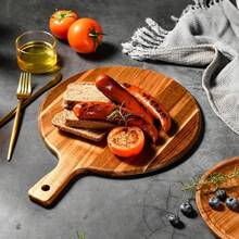 Acacia Wood Cutting Board With Handle Round Acacia Wood Cutting Board Flower-Shaped Acacia Wood Tray American-Style Wooden Steak Plate/Dinner Plate/Pizza Board Wooden Tray For Meat, Cheese, Bread, Vegetables And Fruits Home & Dorm Chopping Board Kitchen & Dorm Supplies