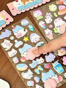 3D Soft & Fluffy Rabbit & Bear Party Stickers, Suitable For Scrapbooking, DIY Diary, Stationery Decoration, School & Office Supplies