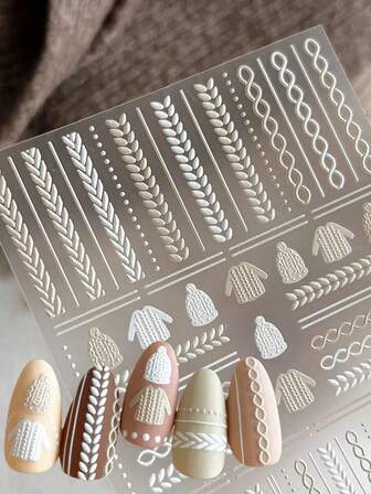 1/2 Pcs Embossed Knitted Sweater Nail Stickers DIY Delicate Plaid Adhesive Nail Art Decorations