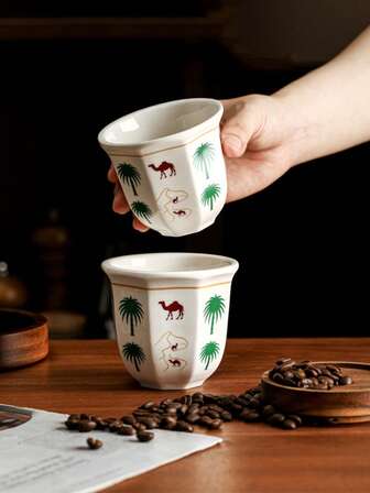 1pc Large Capacity Concentrated Coffee Cup, Minimalist Ceramic Mug, Vintage Hand-Held Creative Gift Cup, Desert Camel Pattern Drinkware, Suitable For Home And Cafe