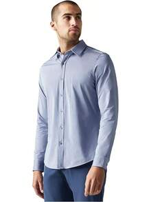 Men's Commuter Shirt, Performance Dress Shirts For Men, Machine Washable, Wrinkle Resistant, Slim Fit Button Down Shirthalloween - Blazer Blue Stripe - View 1