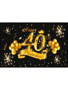 1pc, 40th Birthday Party Decoration - Fabric Black Gold Sign Poster For Photo Booth Backdrop, 40th Anniversary Celebration, Party Bunner, Supplies, Decor, Banner - Perfect For Home And Room Decor - Black Gold - View 11