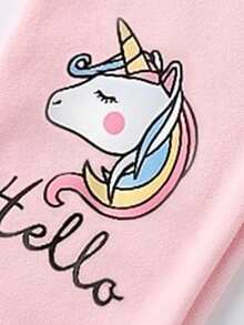 Girls' Unicorn Print Leggings, Stretchy Comfortable Skinny Pants, Casual Everyday & School Wear, Ankle Length, Toddler & Little Kid - Pink - View 6