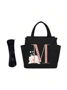 Geantă de prânz izolată personalizată cu identificare a primei litere - Geantă Bento caldă din pânză, închidere cu fermoar, căptușeală din folie de aluminiu de mare capacitate, potrivită pentru designul primei litere la serviciu și la școală, școli și activități în aer liber - Ușor de curățat, design compact, impermeabil, cutie de prânz, geantă de prânz pentru femei, geantă de picnic pentru profesori, geantă frigorifică pentru camping, geantă frigorifică pentru sală de clasă, geantă de picnic pentru femei, geantă de damă pentru școală, accesorii școlare, articole școlare