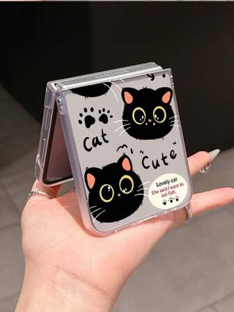 1pc Fashionable And Simple PC Material Cute Cat Element Folding Phone Case, Can Protect And Prevent Falling: SamsungGalaxy Zflip 3/Zflip 4/Zflip 5/Zflip 6/Zflip 7/OPPO Find N3 Flip/ Razr 50 Ultra/ Razr 60 Ultra/ Razr 60/ Razr 50/XiaomiMIX Flip/Galaxy Z Flip7 FE