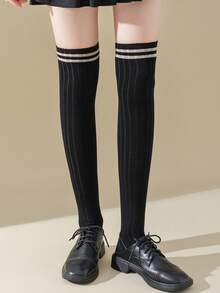 1 Pair Women's Striped Over-The-Knee Socks, Fashionable, Versatile, Long Tube Socks Suitable For Various Occasions