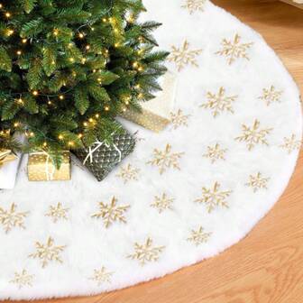 1pc Sequin Embroidered Christmas Tree Skirt, Snowflake Thick Plush Tree Skirt, Suitable For Christmas Party Decoration, White Plush Tree Skirt Christmas Tree Decor Christmas Decorations Home Christmas Gifts Christmas Decor