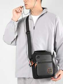 新款户外休闲男包防水牛津布男士单肩斜挎包轻便多层旅行商务背包 - 灰色 - 查看 5
