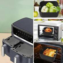 Air Fryer Liners Silicone Basket 2 Pieces NonStick Reusable Steamer Tray with Heat Resistant Design for Cooking Baking Meat Vegetables Snacks Kitchen Restaurant Picnic Outdoor Use - Negro - Ver 5