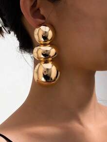 1 Pair Exaggerated Metallic Geometric Clip-On Earrings - Vàng - Xem 2